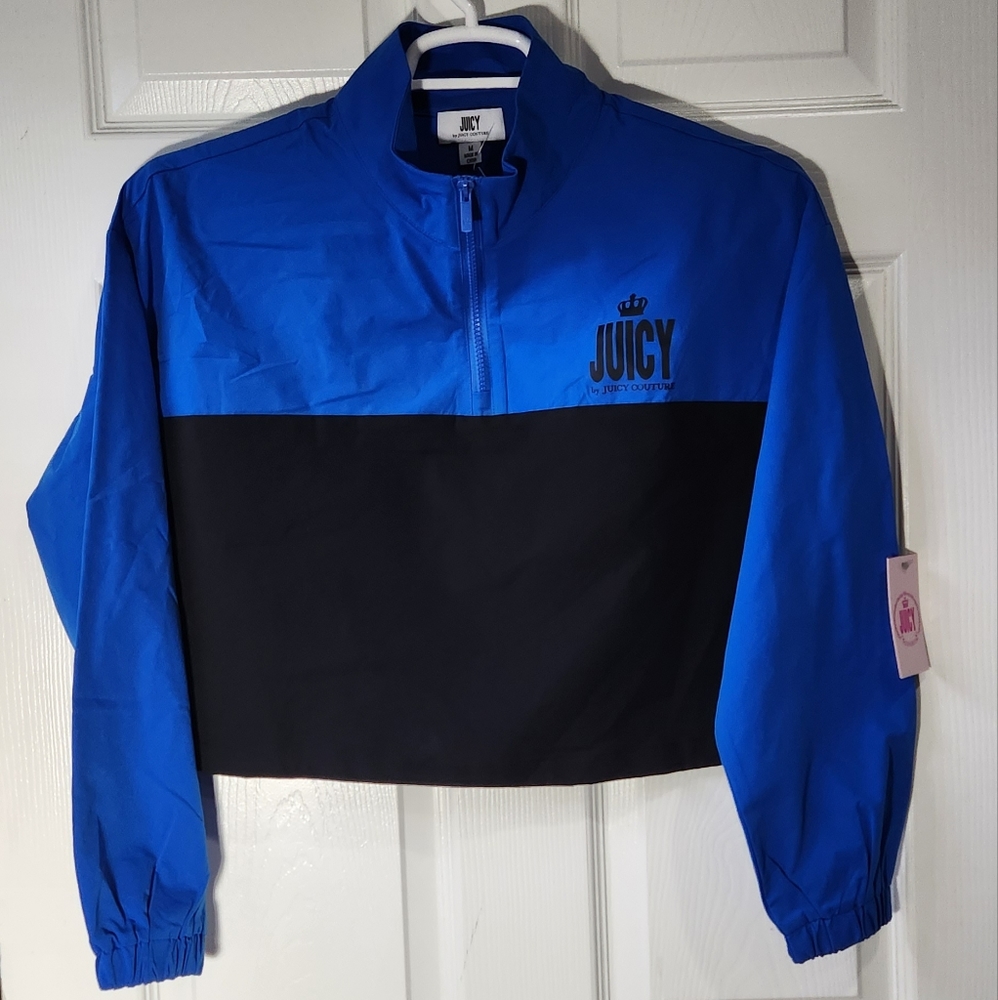 NWT Juicy Couture black blue windbreaker pullover juniors size Medium